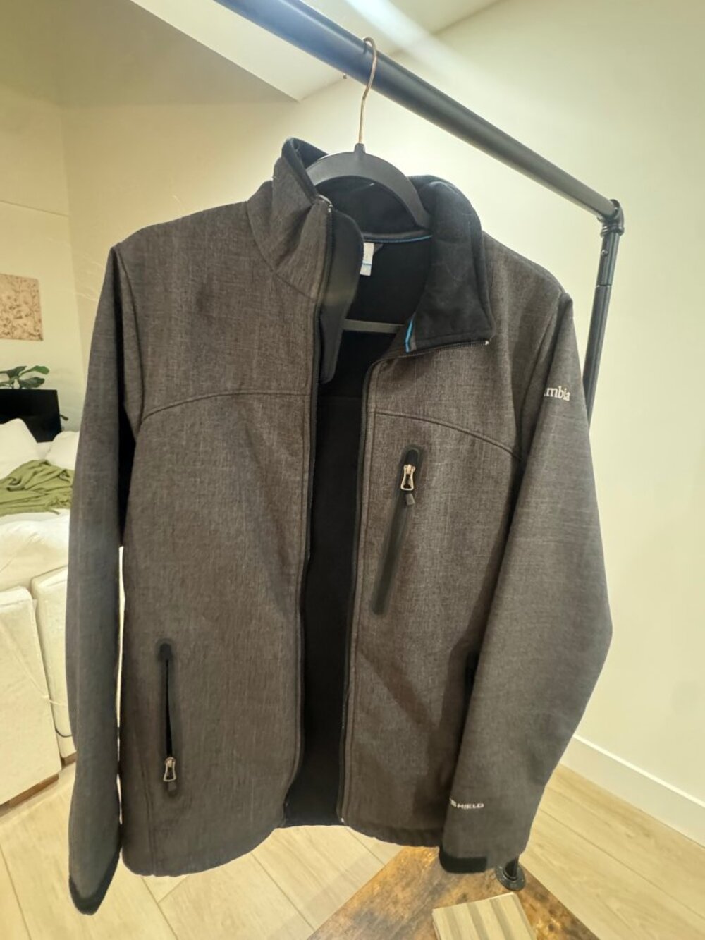 Columbia Ascender Softshell Jacket Charcoal Gray Omni-Shield Fleece Lined Wind W